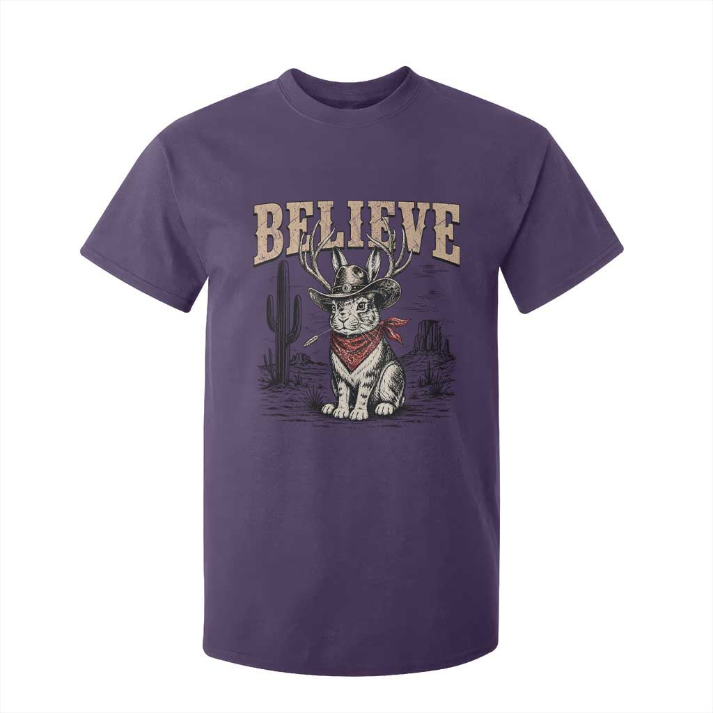 Believe Jackalope Cowboy T Shirt For Kid Vintage Western Cryptid Rabbit Bunny Graphic