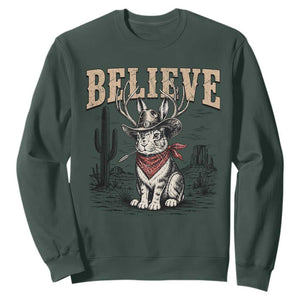 Believe Jackalope Cowboy Sweatshirt Vintage Western Cryptid Rabbit Bunny Graphic