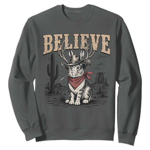 Believe Jackalope Cowboy Sweatshirt Vintage Western Cryptid Rabbit Bunny Graphic