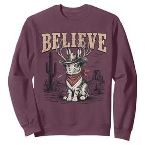 Believe Jackalope Cowboy Sweatshirt Vintage Western Cryptid Rabbit Bunny Graphic