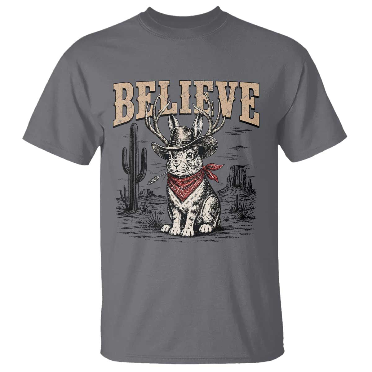 Believe Jackalope Cowboy T Shirt Vintage Western Cryptid Rabbit Bunny Graphic