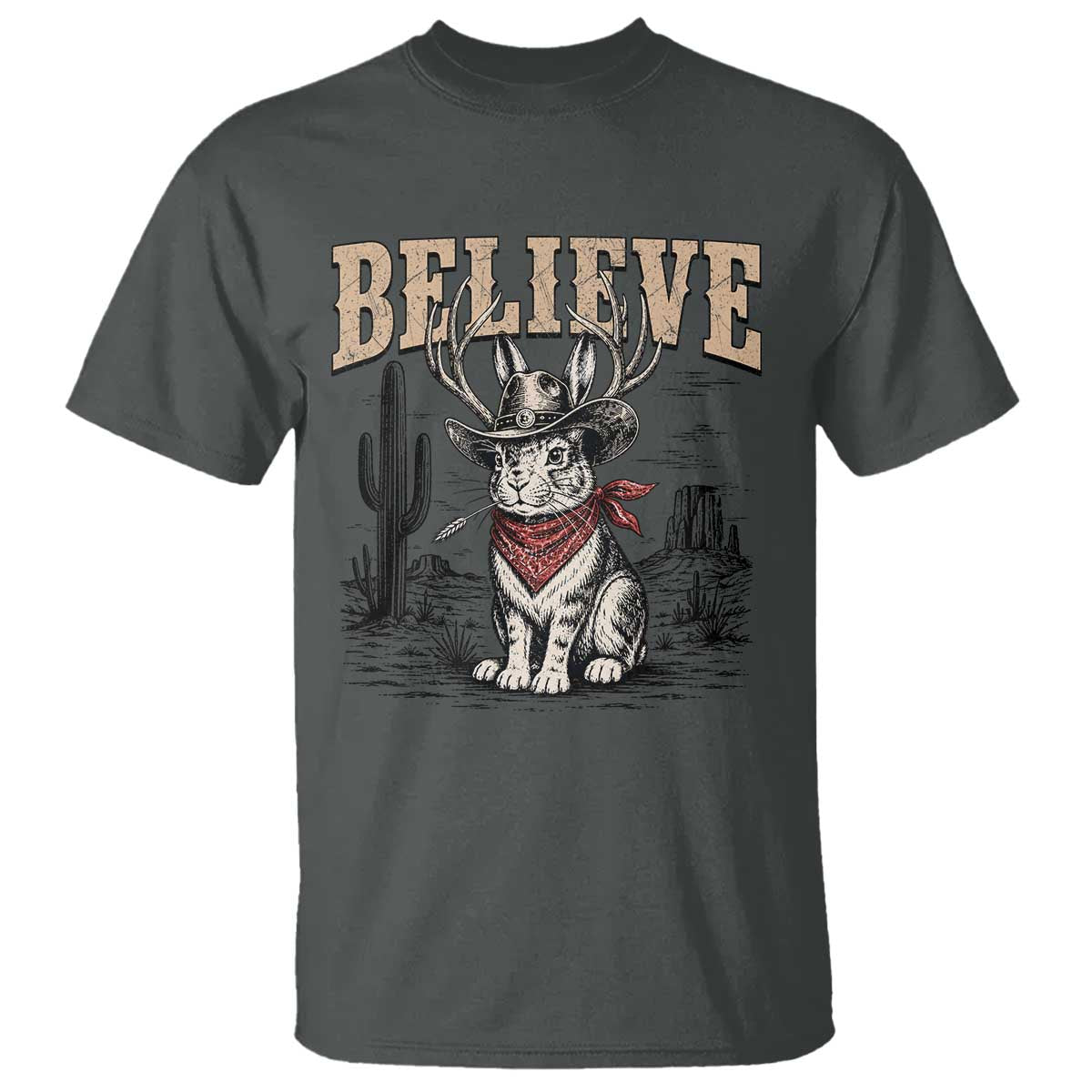 Believe Jackalope Cowboy T Shirt Vintage Western Cryptid Rabbit Bunny Graphic