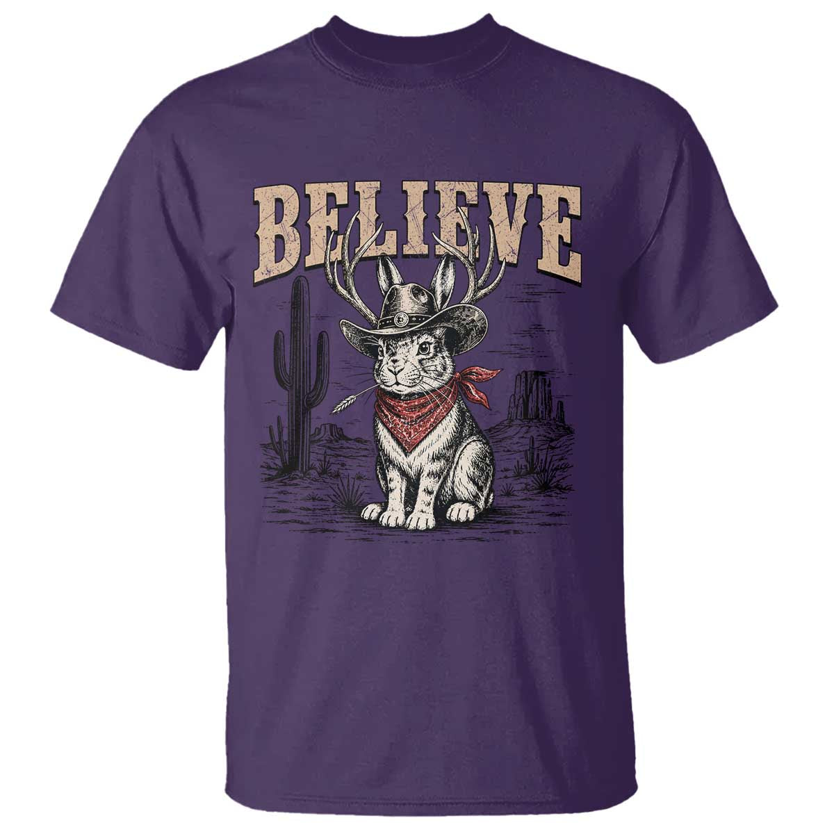Believe Jackalope Cowboy T Shirt Vintage Western Cryptid Rabbit Bunny Graphic