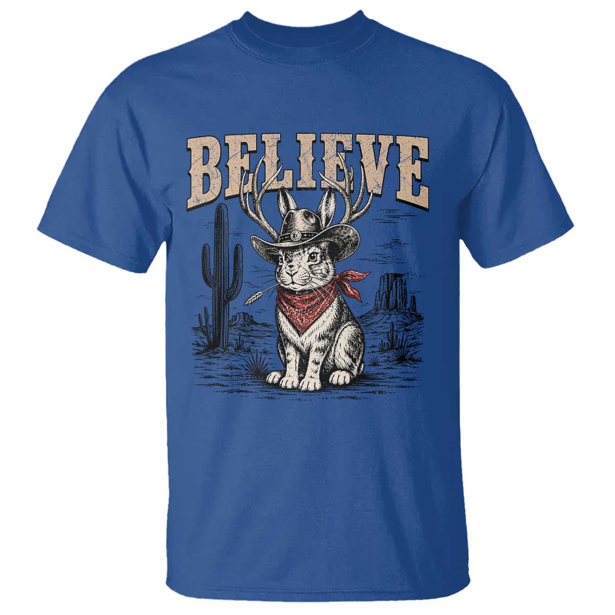 Believe Jackalope Cowboy T Shirt Vintage Western Cryptid Rabbit Bunny Graphic