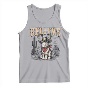 Believe Jackalope Cowboy Tank Top Vintage Western Cryptid Rabbit Bunny Graphic