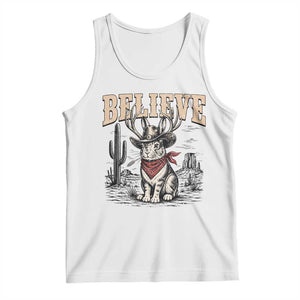 Believe Jackalope Cowboy Tank Top Vintage Western Cryptid Rabbit Bunny Graphic
