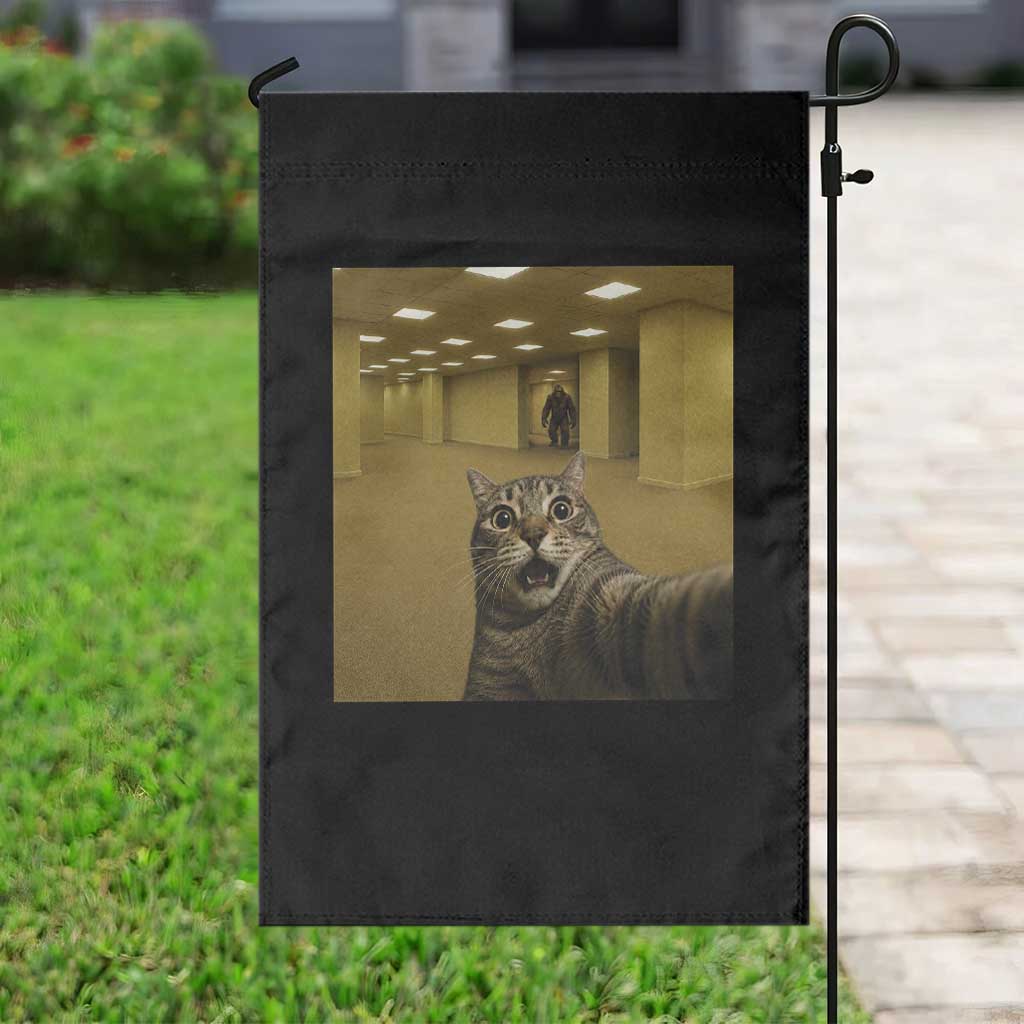 Funny Cat Selfie with Bigfoot Sasquatch Backrooms Liminal Space Meme Garden Flag TS10 Print Your Wear