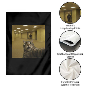 Funny Cat Selfie with Bigfoot Sasquatch Backrooms Liminal Space Meme Garden Flag TS10 Print Your Wear