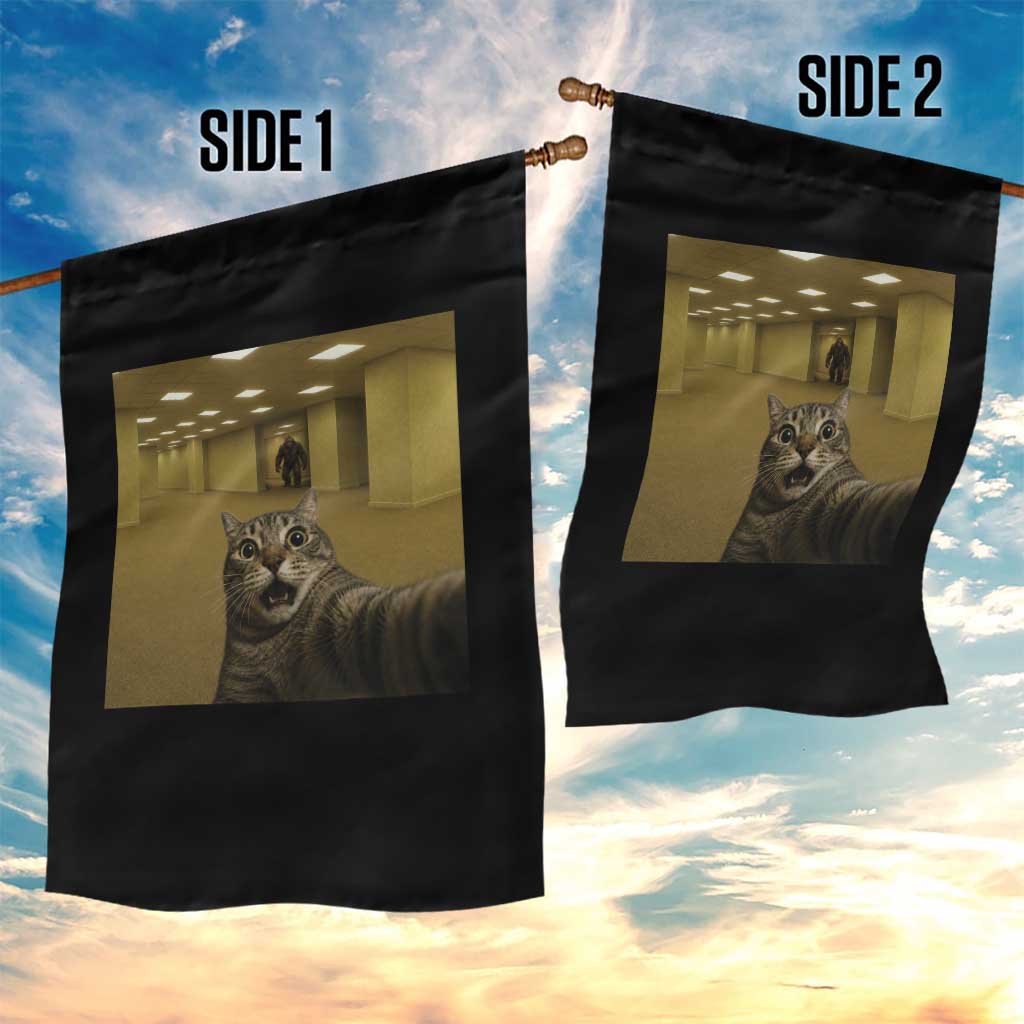 Funny Cat Selfie with Bigfoot Sasquatch Backrooms Liminal Space Meme Garden Flag TS10 Print Your Wear
