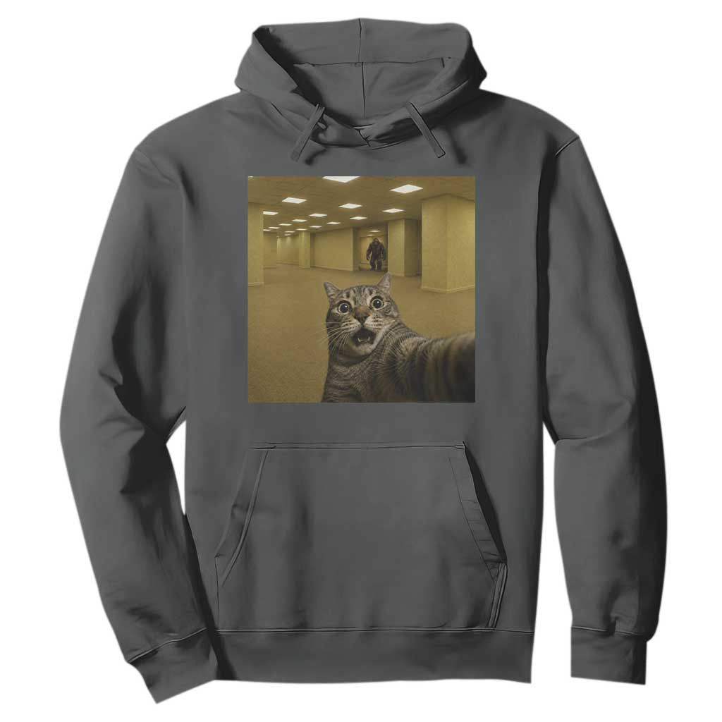 Funny Cat Selfie with Bigfoot Sasquatch Backrooms Liminal Space Meme Hoodie TS10 Dark Heather Print Your Wear