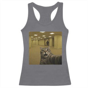 Funny Cat Selfie with Bigfoot Sasquatch Backrooms Liminal Space Meme Racerback Tank Top TS10 Charcoal Print Your Wear