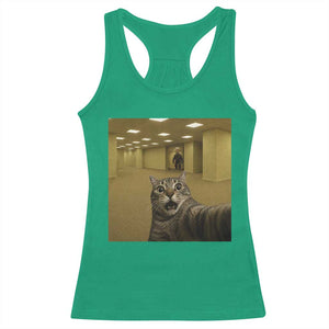 Funny Cat Selfie with Bigfoot Sasquatch Backrooms Liminal Space Meme Racerback Tank Top TS10 Irish Green Print Your Wear