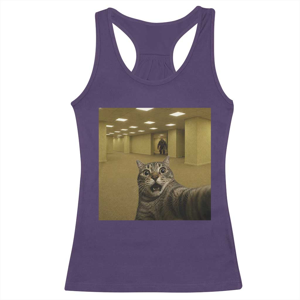 Funny Cat Selfie with Bigfoot Sasquatch Backrooms Liminal Space Meme Racerback Tank Top TS10 Purple Print Your Wear
