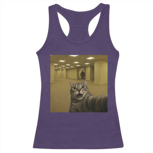 Funny Cat Selfie with Bigfoot Sasquatch Backrooms Liminal Space Meme Racerback Tank Top TS10 Purple Print Your Wear