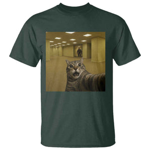 Funny Cat Selfie with Bigfoot Sasquatch Backrooms Liminal Space Meme T Shirt TS10 Dark Forest Green Print Your Wear