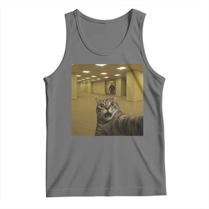 Funny Cat Selfie with Bigfoot Sasquatch Backrooms Liminal Space Meme Tank Top TS10 Black Heather Print Your Wear