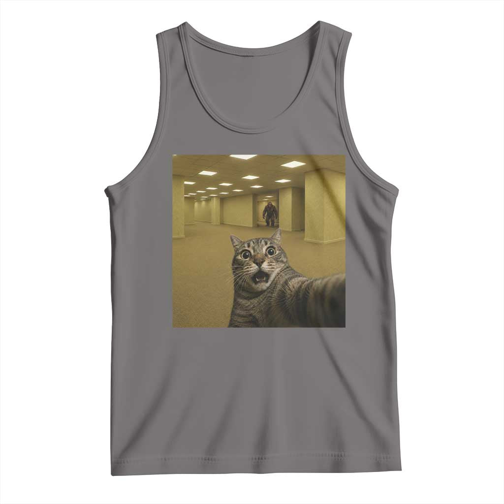 Funny Cat Selfie with Bigfoot Sasquatch Backrooms Liminal Space Meme Tank Top TS10 Deep Heather Print Your Wear