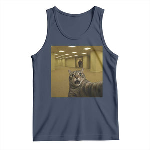 Funny Cat Selfie with Bigfoot Sasquatch Backrooms Liminal Space Meme Tank Top TS10 Navy Print Your Wear