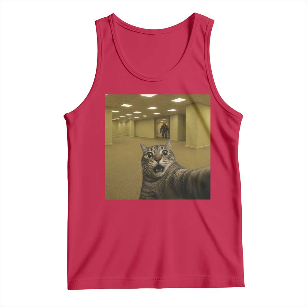 Funny Cat Selfie with Bigfoot Sasquatch Backrooms Liminal Space Meme Tank Top TS10 Red Print Your Wear