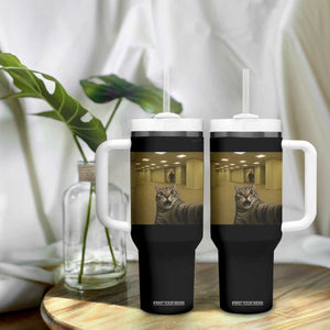 Funny Cat Selfie with Bigfoot Sasquatch Backrooms Liminal Space Meme Tumbler With Handle TS10 Print Your Wear
