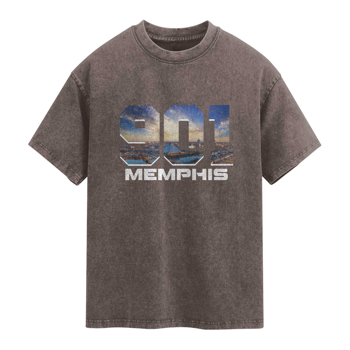 901 Memphis Washed Cotton T-Shirt Area Code Cityscape Skyline Tennessee Pride Vintage