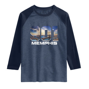 901 Memphis Raglan Shirt Area Code Cityscape Skyline Tennessee Pride Vintage