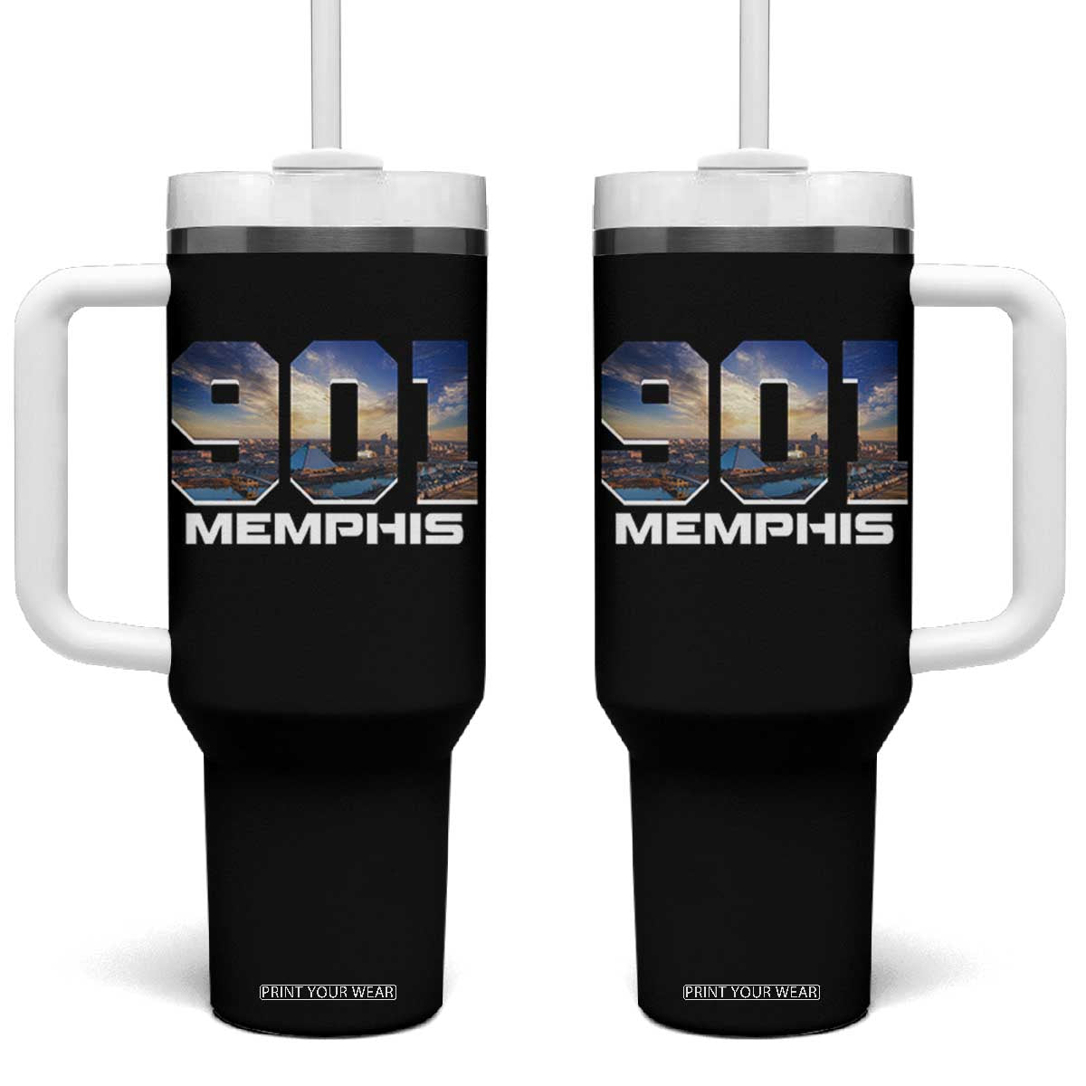 901 Memphis Tumbler With Handle Area Code Cityscape Skyline Tennessee Pride Vintage