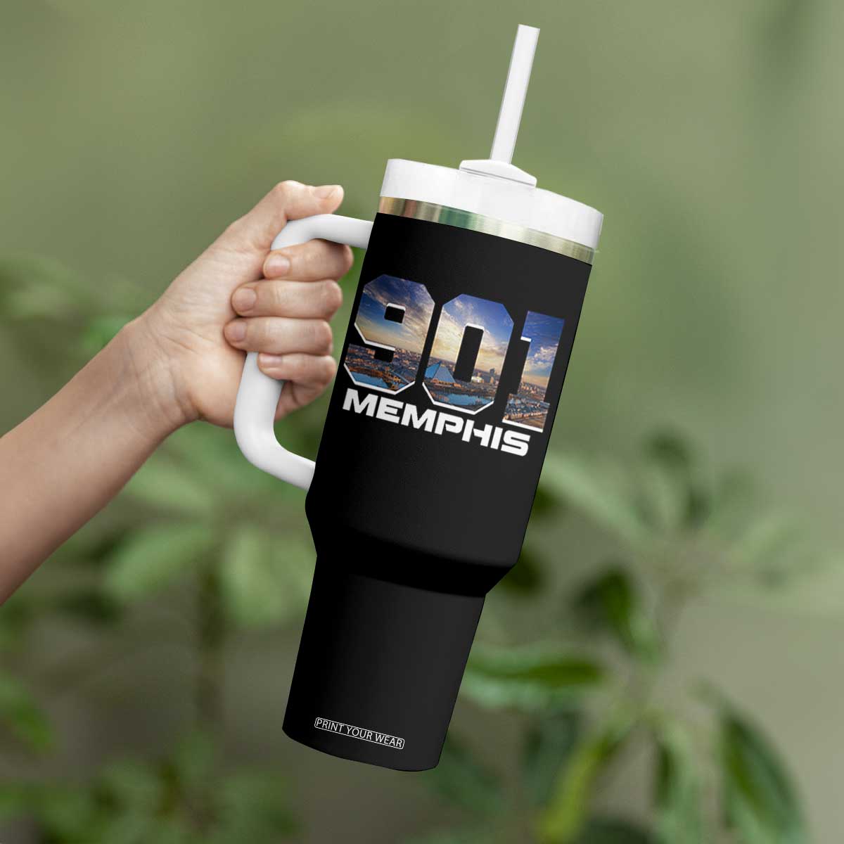 901 Memphis Tumbler With Handle Area Code Cityscape Skyline Tennessee Pride Vintage