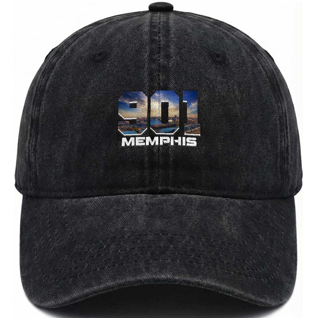 901 Memphis Washed Cotton Baseball Cap Area Code Cityscape Skyline Tennessee Pride Vintage