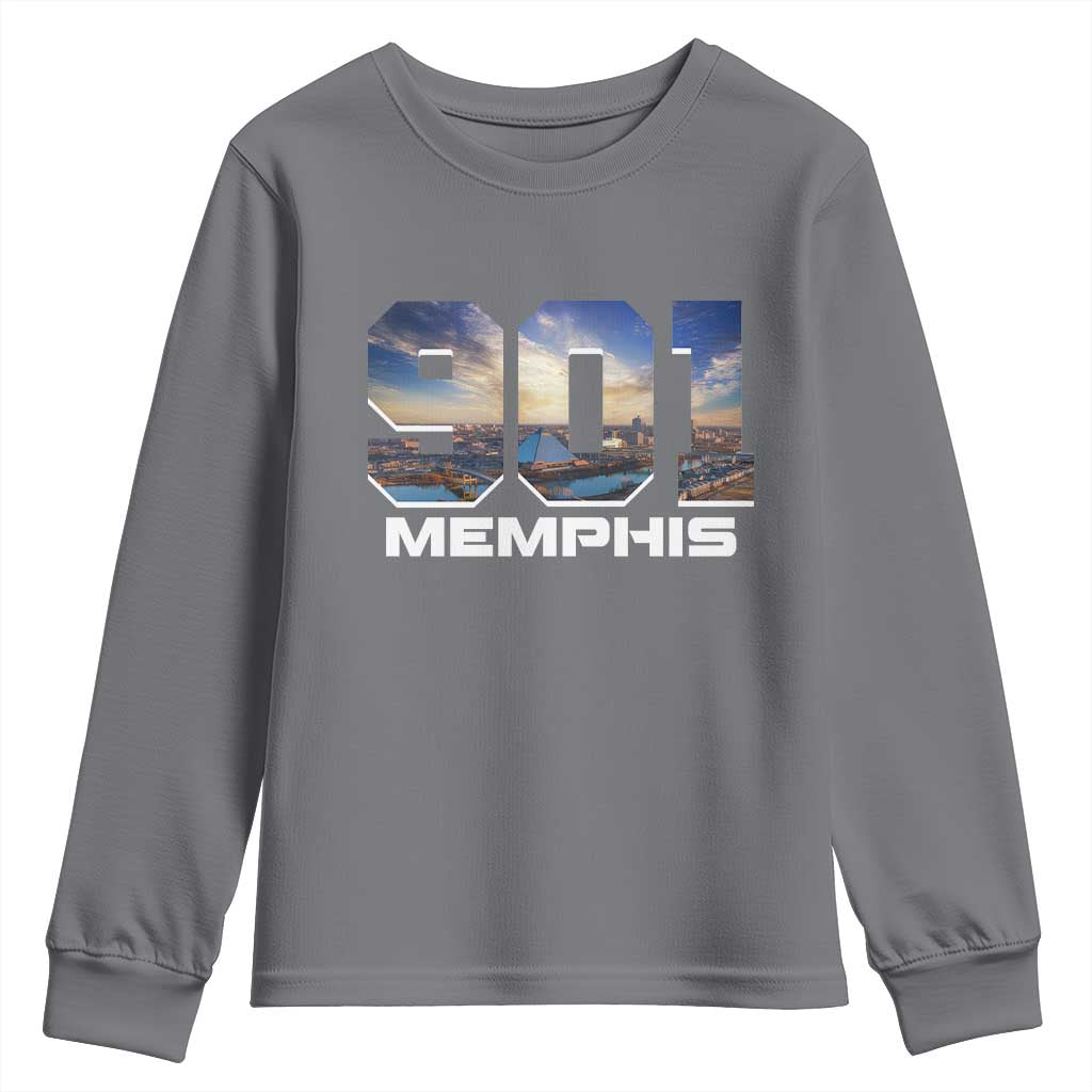 901 Memphis Youth Sweatshirt Area Code Cityscape Skyline Tennessee Pride Vintage