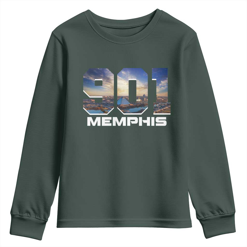 901 Memphis Youth Sweatshirt Area Code Cityscape Skyline Tennessee Pride Vintage