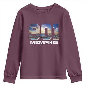 901 Memphis Youth Sweatshirt Area Code Cityscape Skyline Tennessee Pride Vintage