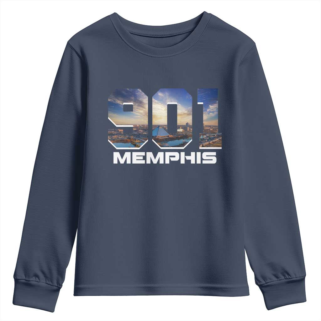 901 Memphis Youth Sweatshirt Area Code Cityscape Skyline Tennessee Pride Vintage