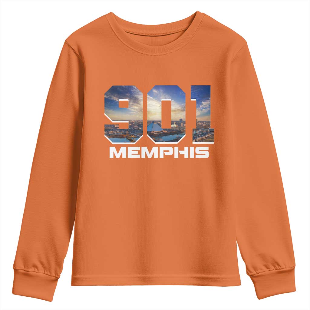 901 Memphis Youth Sweatshirt Area Code Cityscape Skyline Tennessee Pride Vintage