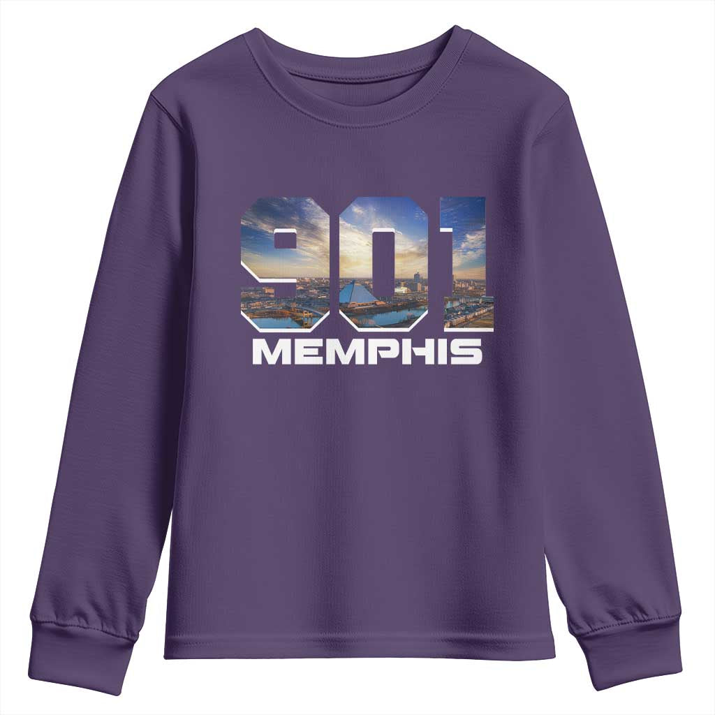 901 Memphis Youth Sweatshirt Area Code Cityscape Skyline Tennessee Pride Vintage