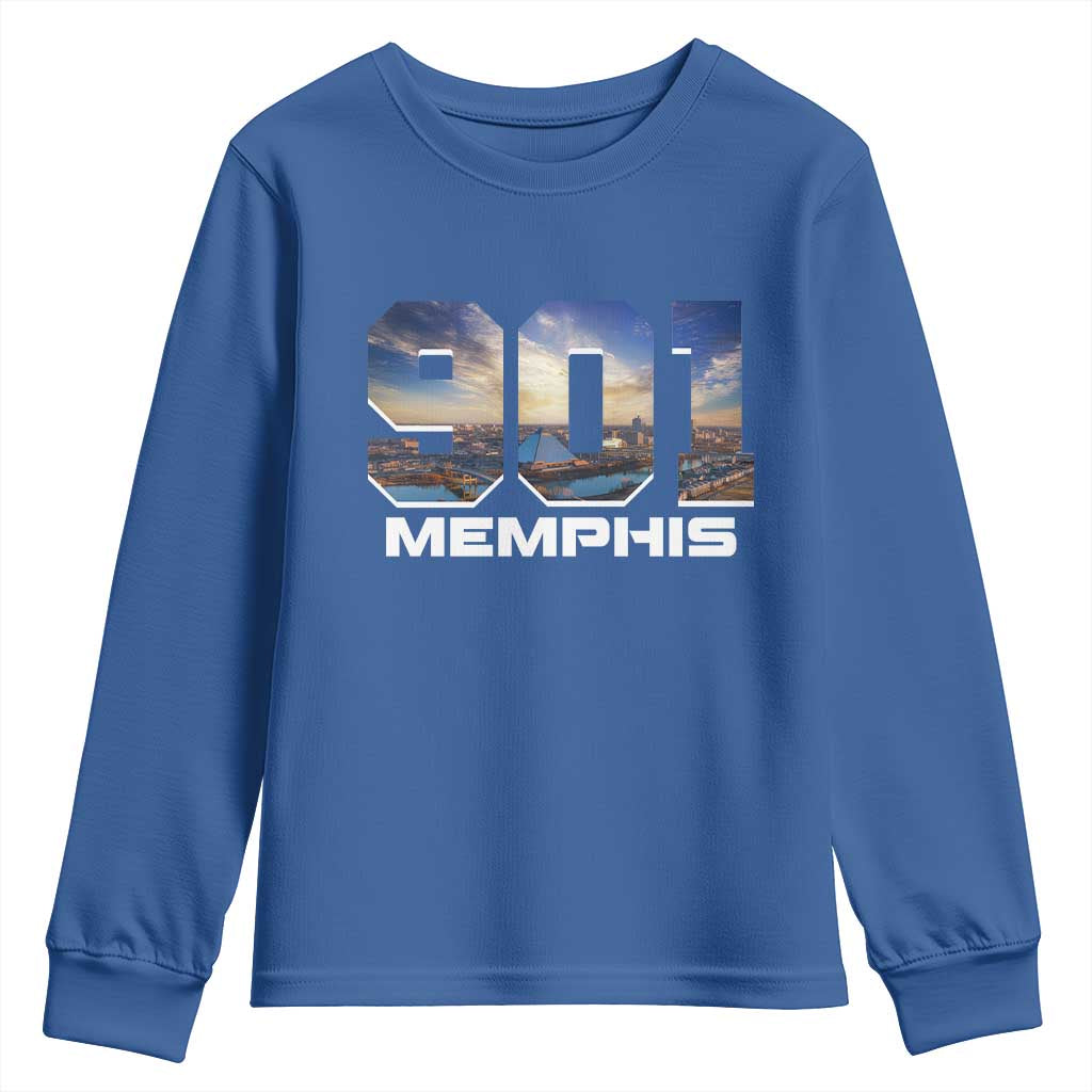 901 Memphis Youth Sweatshirt Area Code Cityscape Skyline Tennessee Pride Vintage