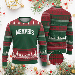 Vintage Memphis Tennessee Varsity Block Letters City Pride Ugly Christmas Sweater