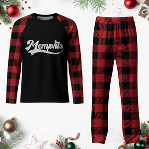 Retro Memphis Script Graphic Tennessee City Pride Plaid Pajama Set