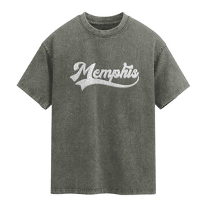 Retro Memphis Script Graphic Tennessee City Pride Washed Cotton T-Shirt