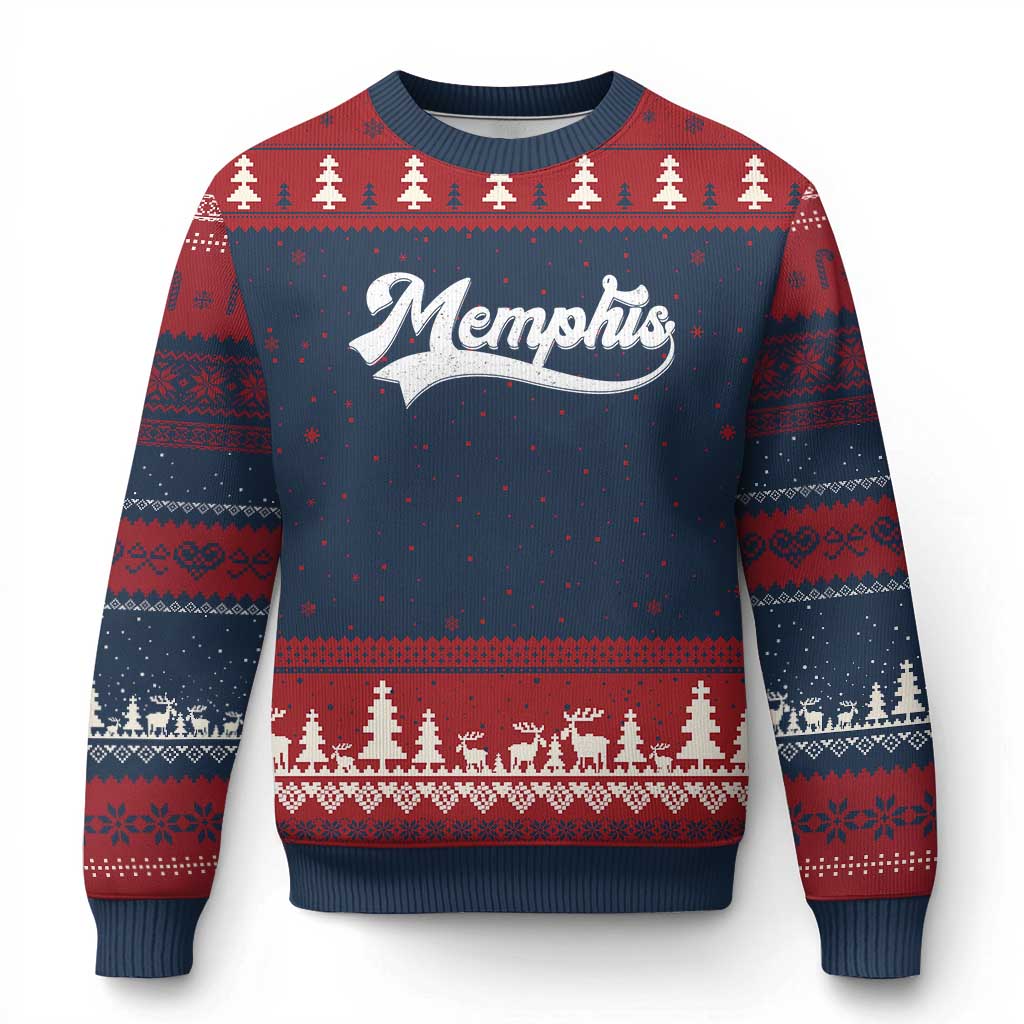 Retro Memphis Script Graphic Tennessee City Pride Ugly Christmas Sweater