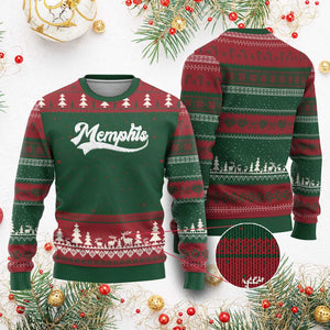Retro Memphis Script Graphic Tennessee City Pride Ugly Christmas Sweater
