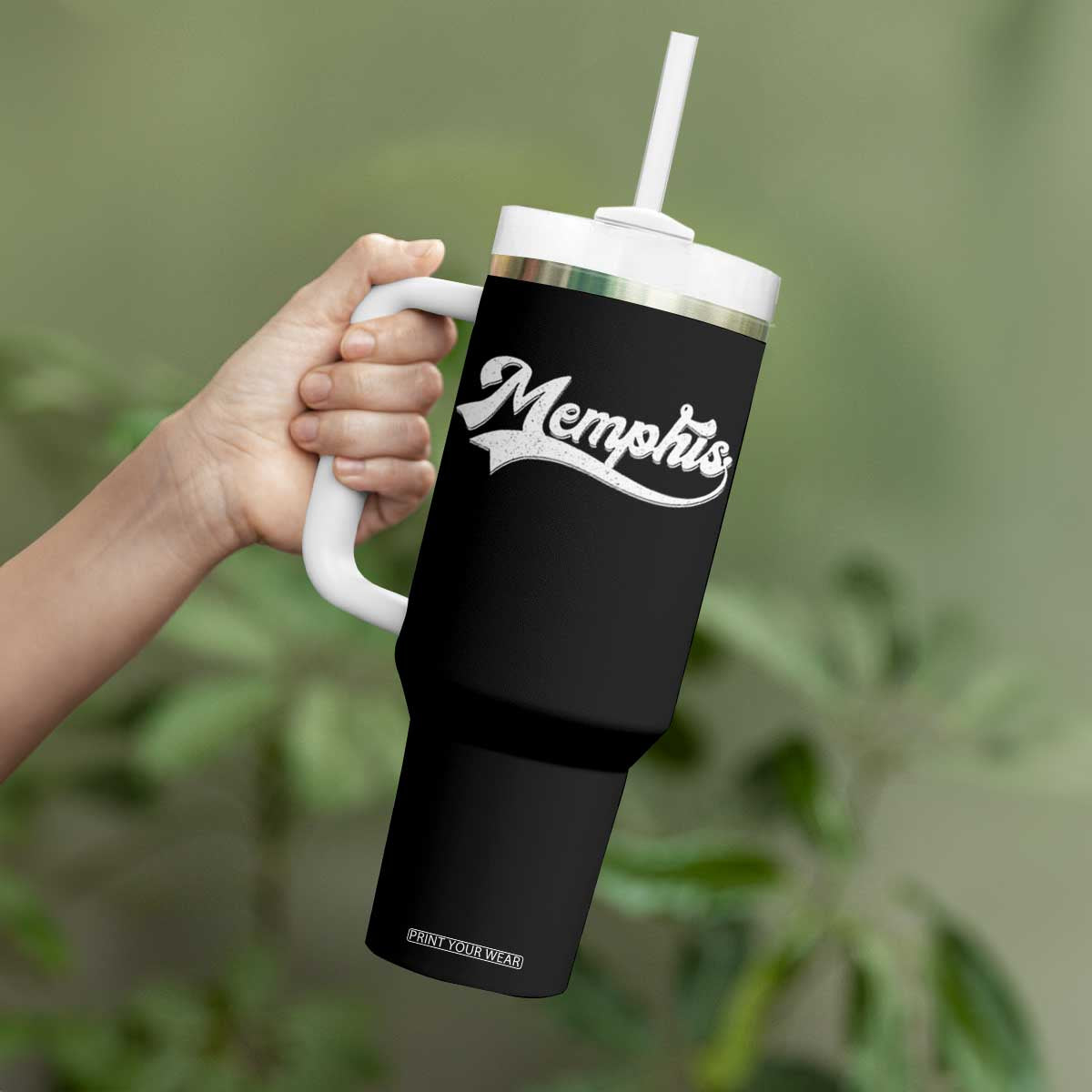 Retro Memphis Script Graphic Tennessee City Pride Tumbler With Handle