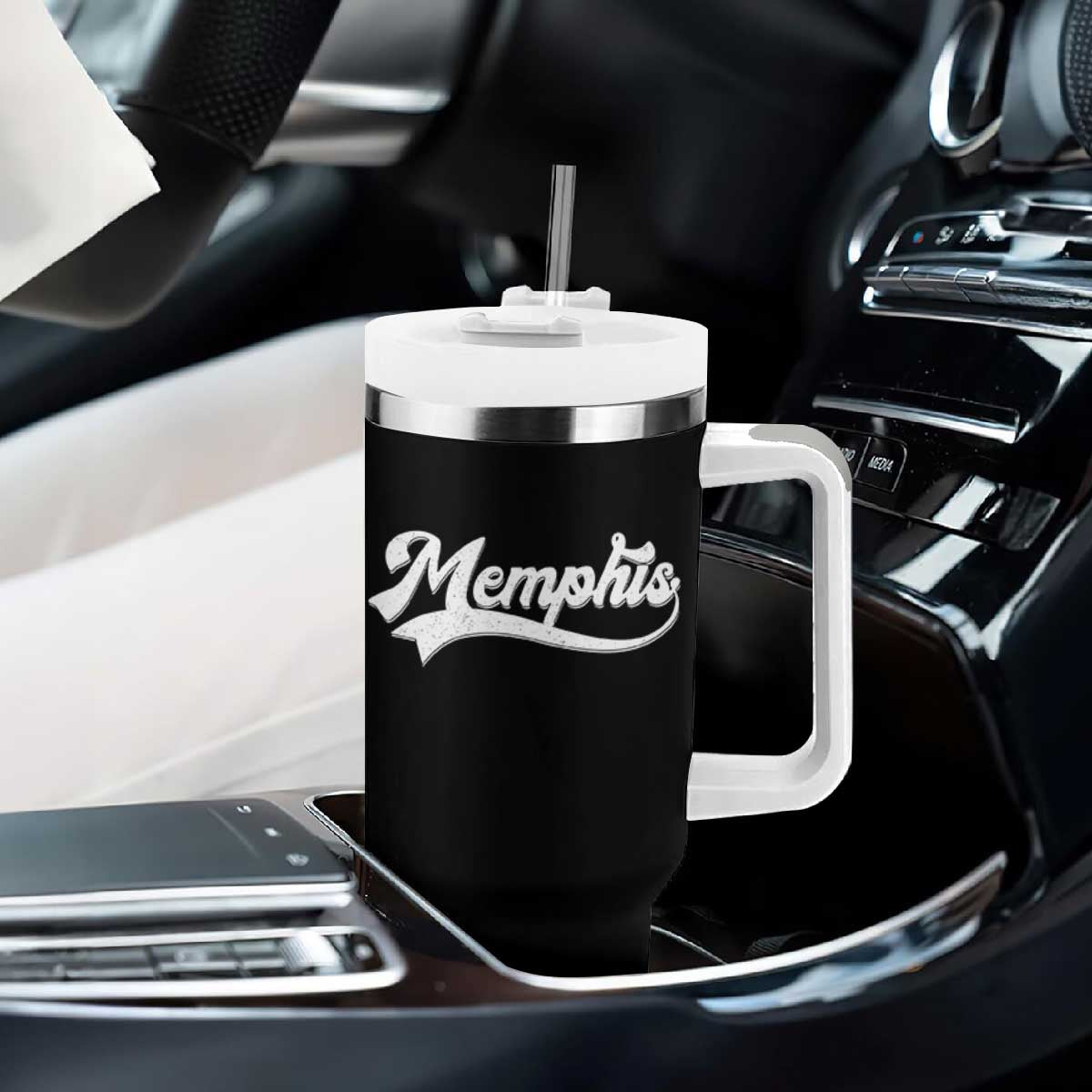 Retro Memphis Script Graphic Tennessee City Pride Tumbler With Handle