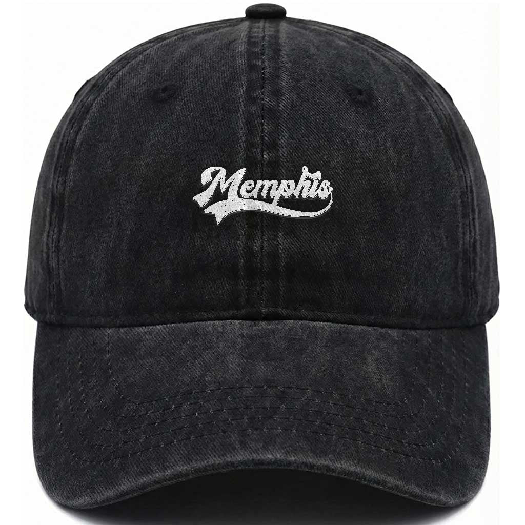 Retro Memphis Script Graphic Tennessee City Pride Washed Cotton Baseball Cap