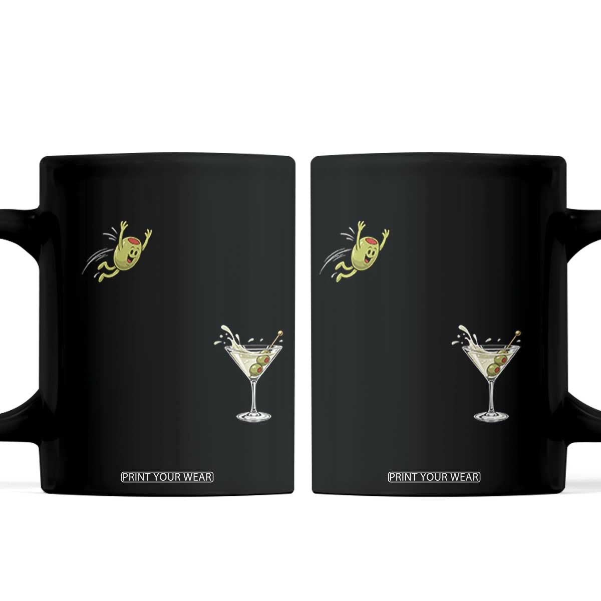 Dirty Martini Dive Funny Cocktail Drinker Coffee Mug Funny Olive Jumping Into Martini Glass Cocktail Cartoon Graphic