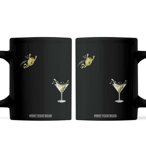 Dirty Martini Dive Funny Cocktail Drinker Coffee Mug Funny Olive Jumping Into Martini Glass Cocktail Cartoon Graphic