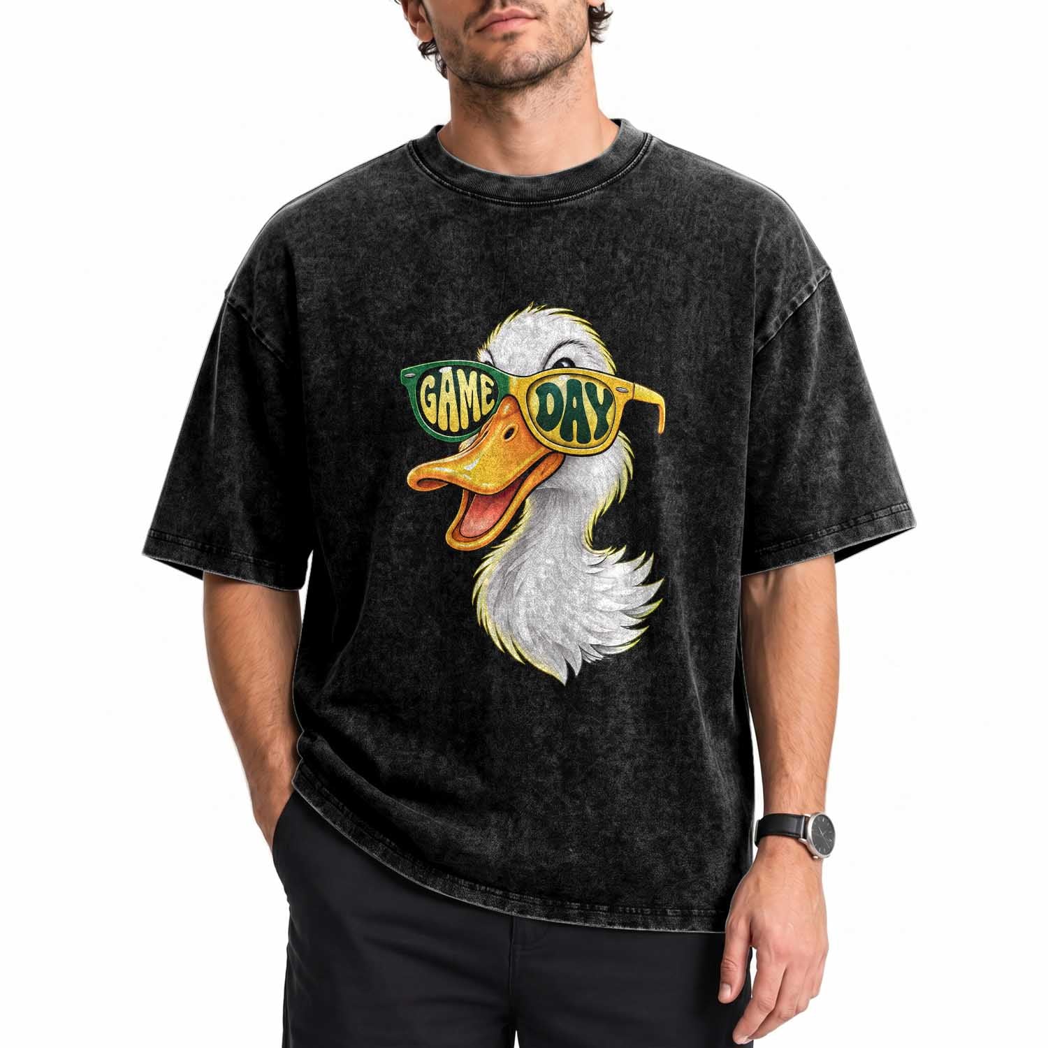Cool Duck Wearing Sunglasses Game Day Sports Fan Graphic Washed Cotton T-Shirt