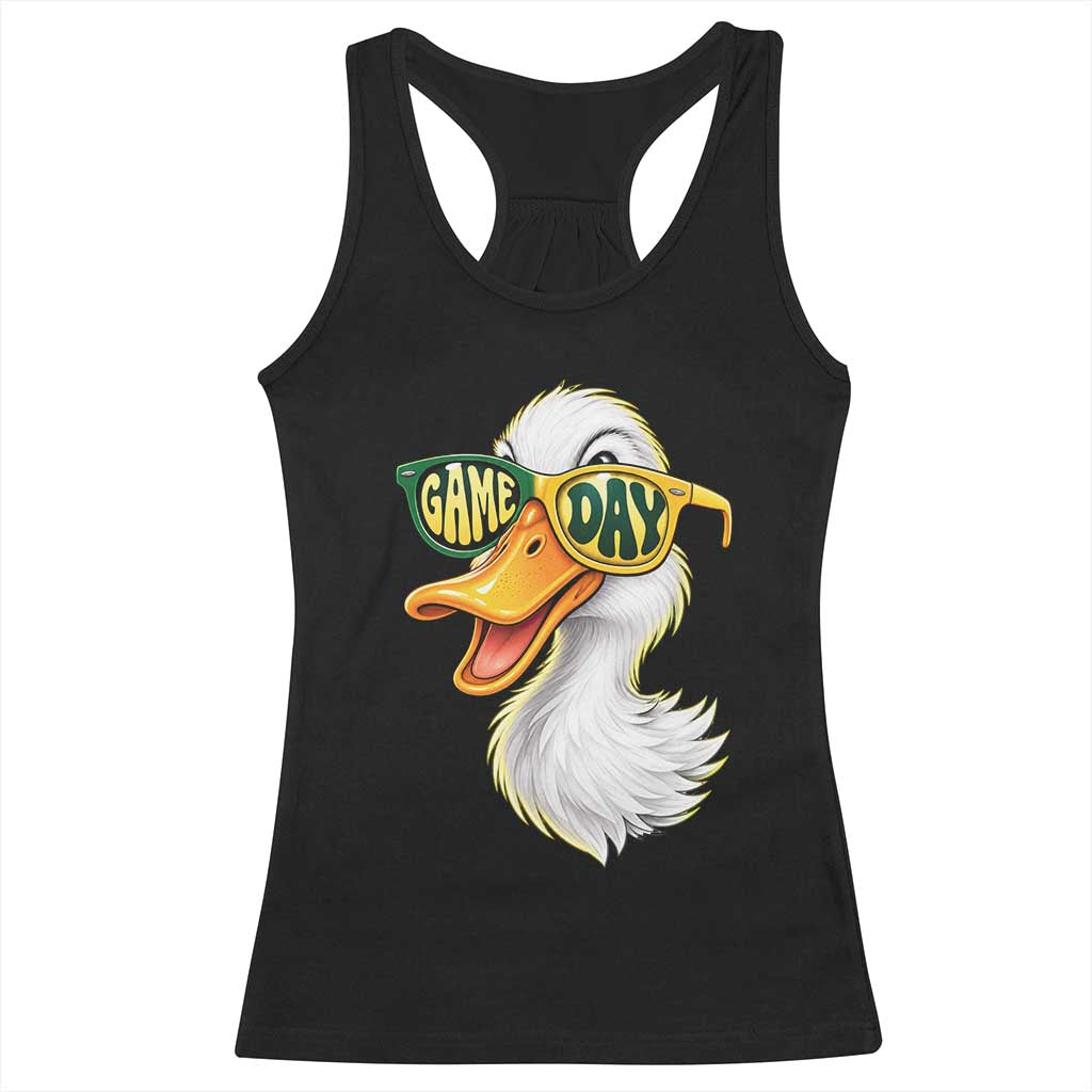 Cool Duck Wearing Sunglasses Game Day Sports Fan Graphic Racerback Tank Top