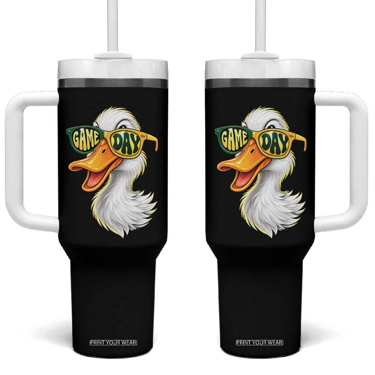 Cool Duck Wearing Sunglasses Game Day Sports Fan Graphic Tumbler With Handle