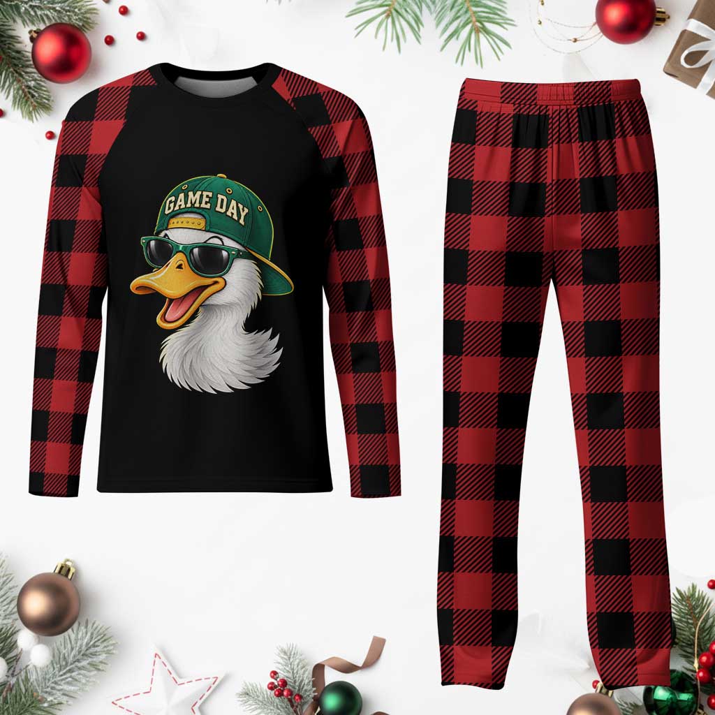 Game Day Duck Wearing Baseball Cap Sunglasses Graphic Plaid Pajama Set